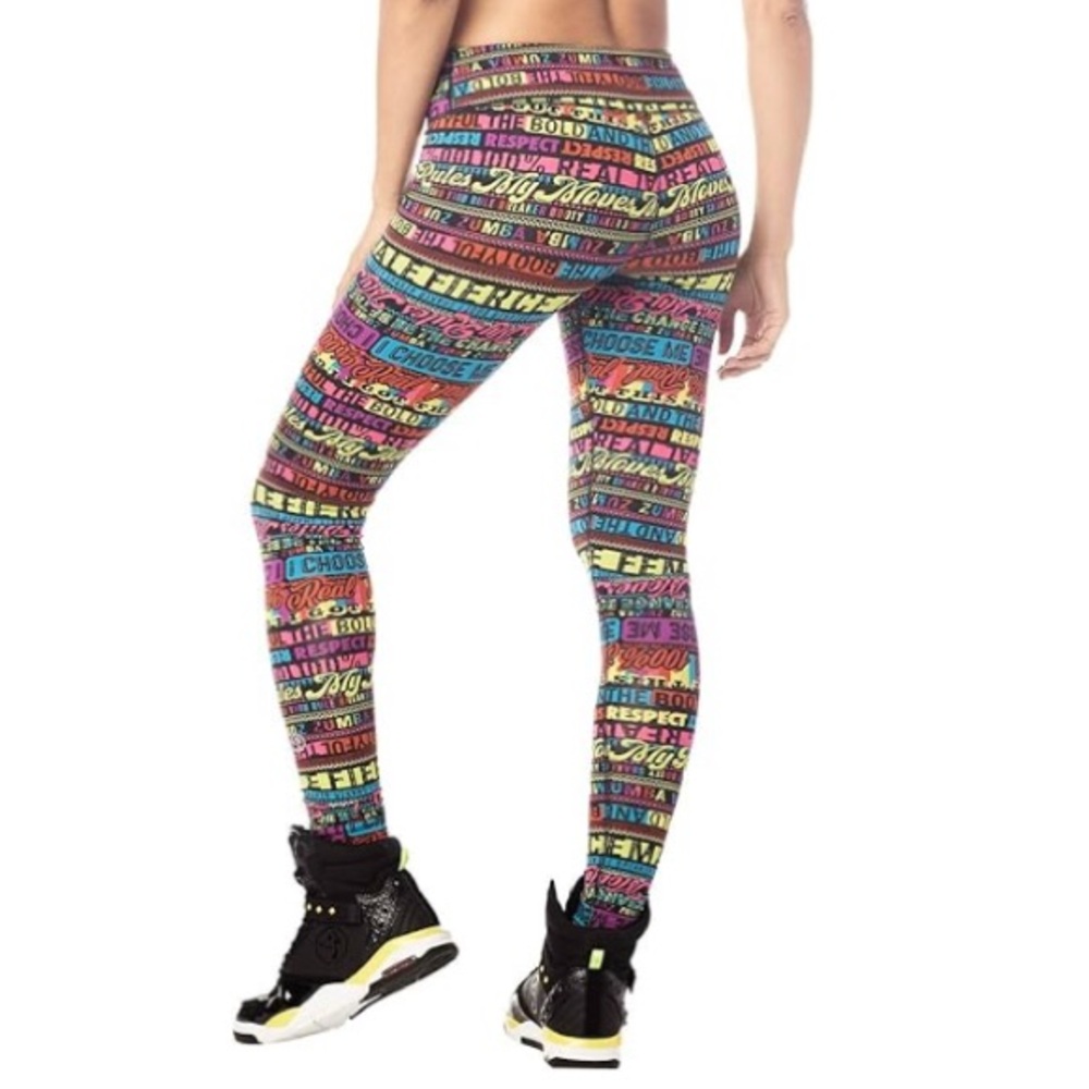 Zumba Wide Waistband Dance Fitness Compression Workout Leggings Women’s Size L
